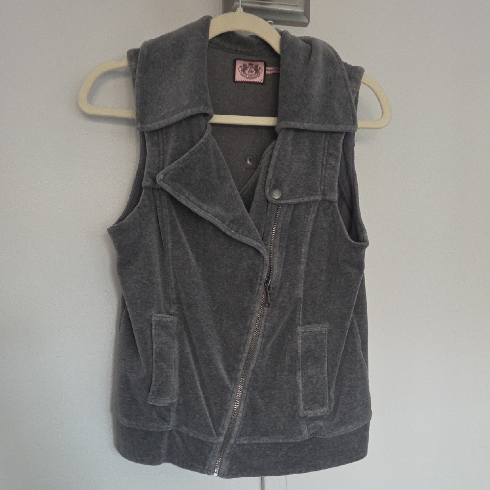 Juicy Couture Gray Velour Moto Vest